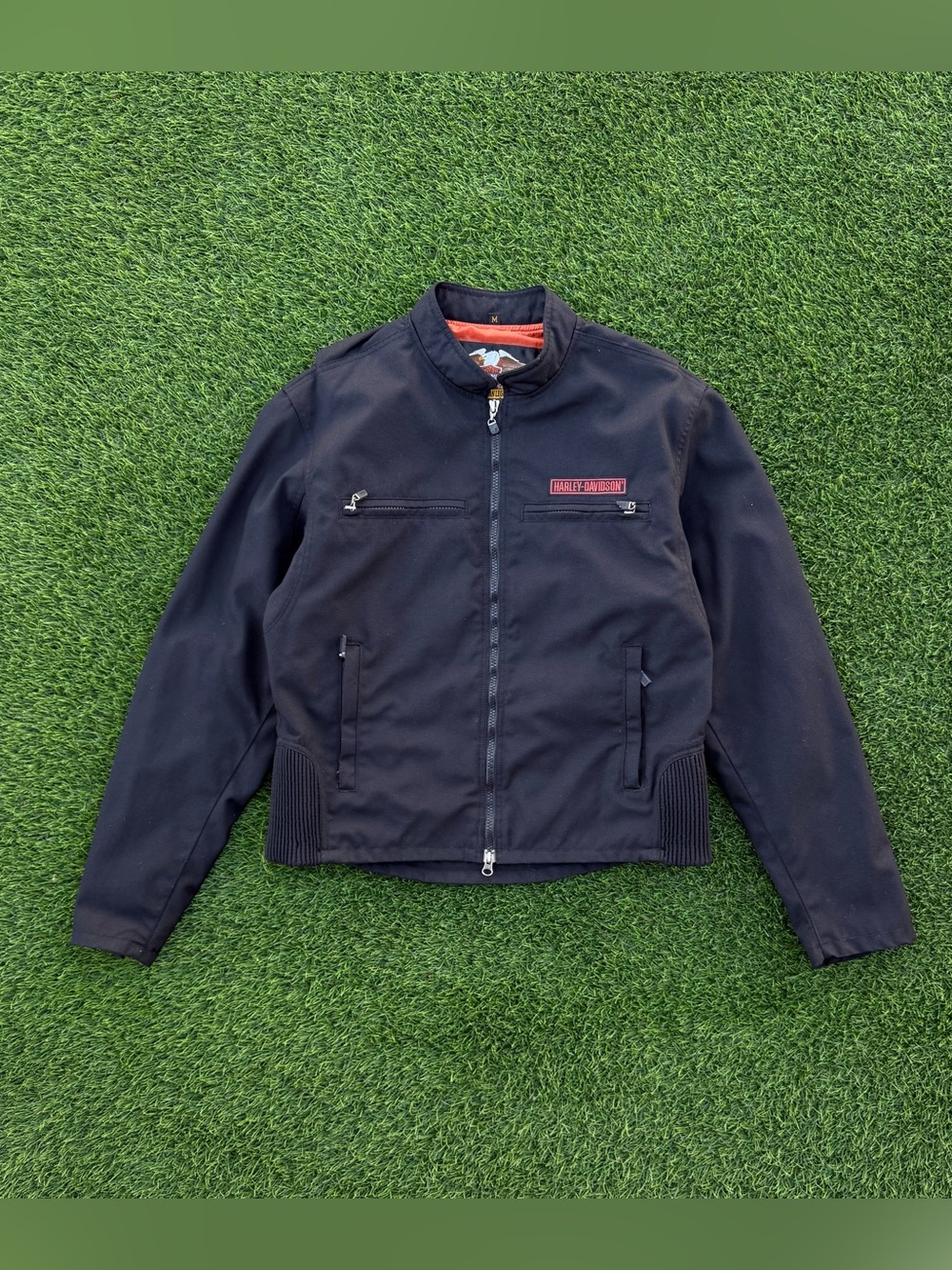 Harley-Davidson Embroidered Nylon Riding Jacket Bomber Zip Up Black Size Medium